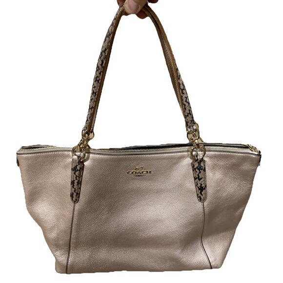 Coach Handbags - Coach Ava Large Leather Tote Handbag in Champagne Pink with Zip Closure
